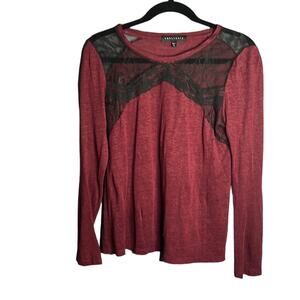 Sanctuary Red Sweater With Black Lace Neckline Size Medium